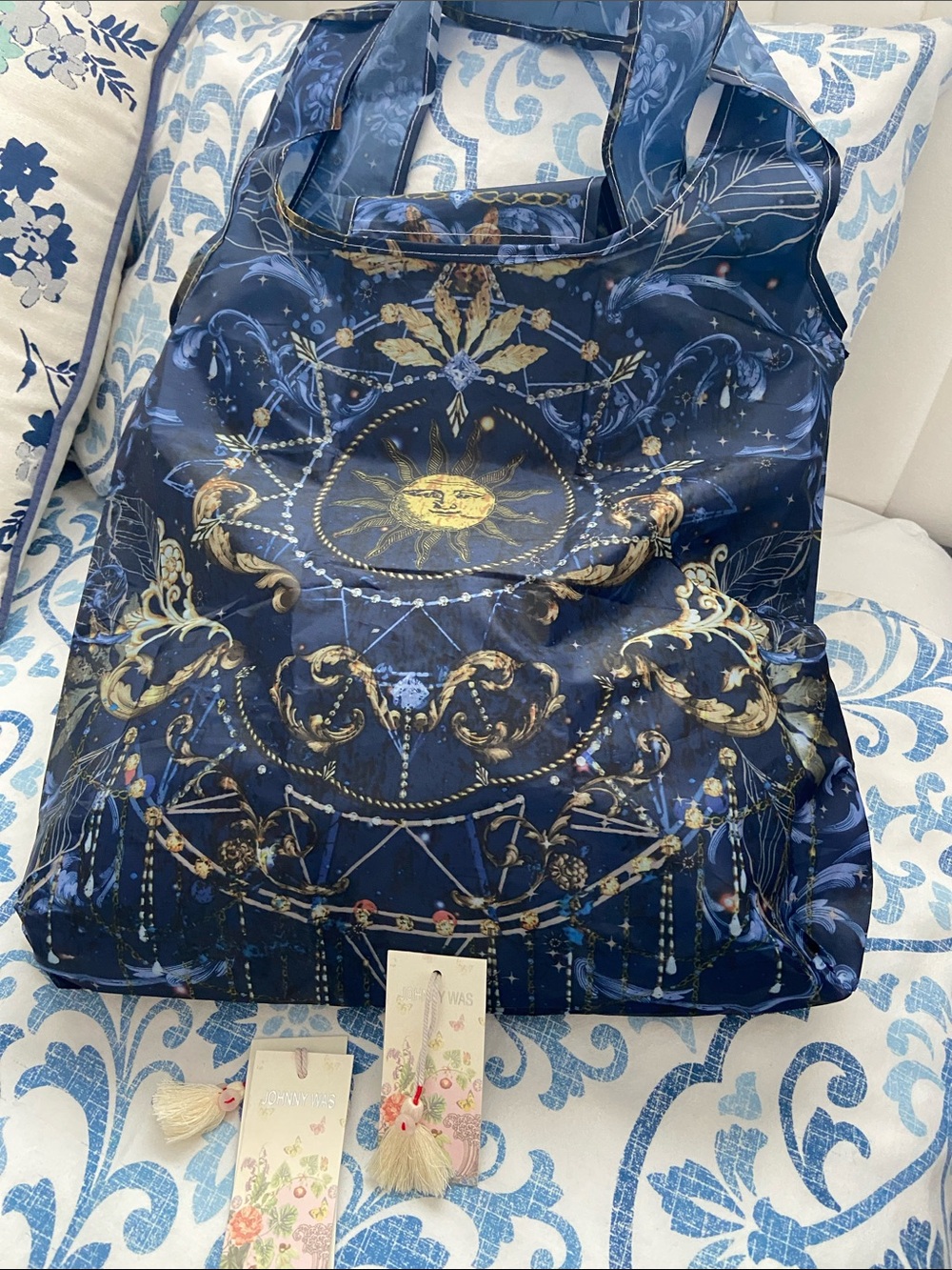 Johnny Was Gold Sun Motif Tote Bag